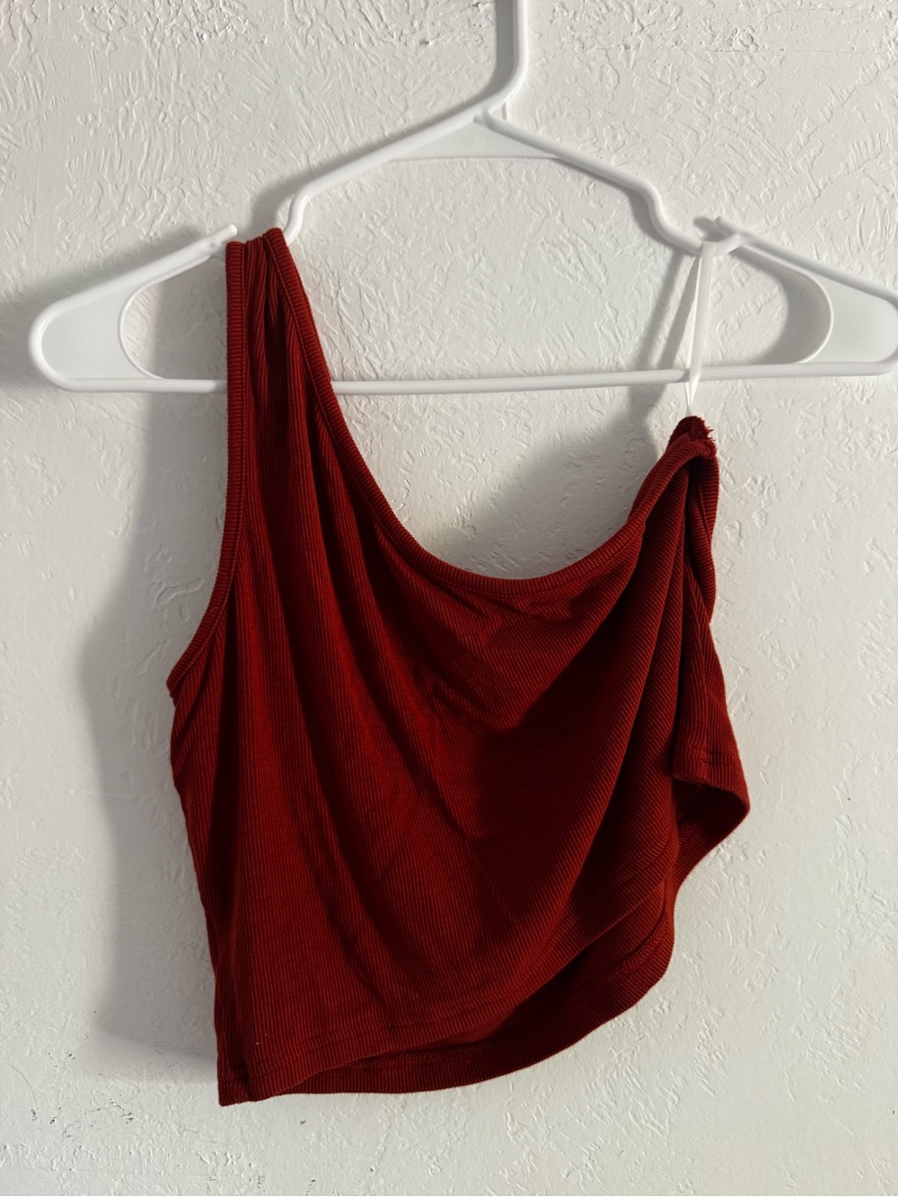Red One-Shoulder Ribbed Women’s Top